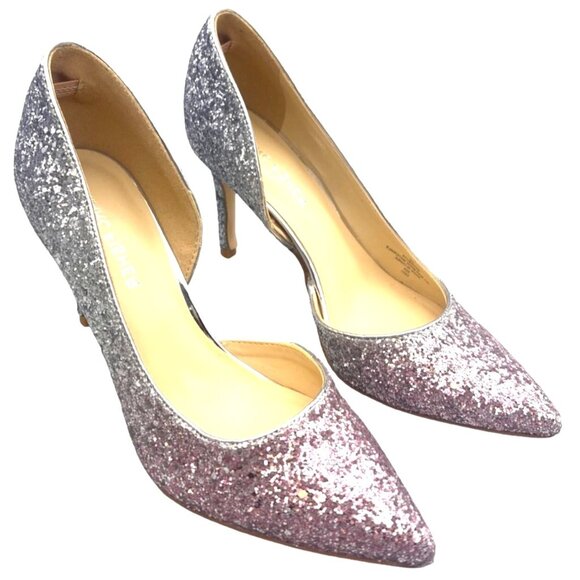 Glitter Stiletto Heels 8 Showgirl Pink Silver Ombre' Pointed Toe Prom Elegant - Picture 4 of 8